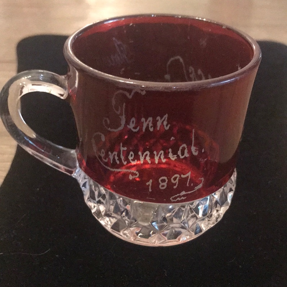 Antique ruby red flash glass Tennessee centennial fair souvenir 1897 etched